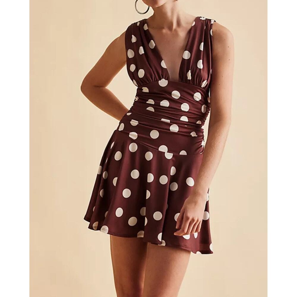 003 NWT Free People Polka Dot Annabelle Dress | Color Brown/White | Size Small - Picture 1 of 2